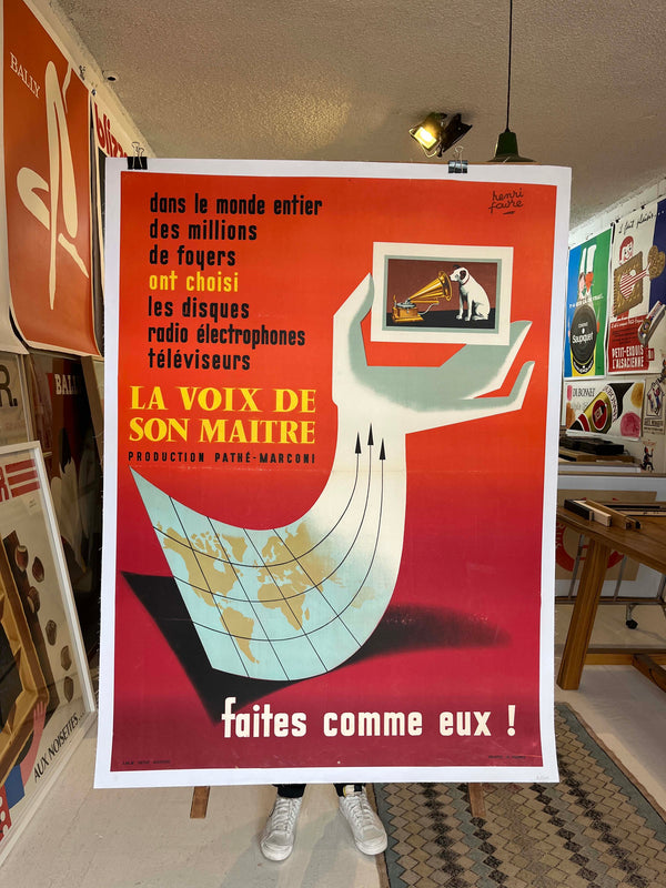 Affiche Vintage HQ 60x90 Cm La Voix De Son Maître - Reproduction Pub Raxm, Neuve