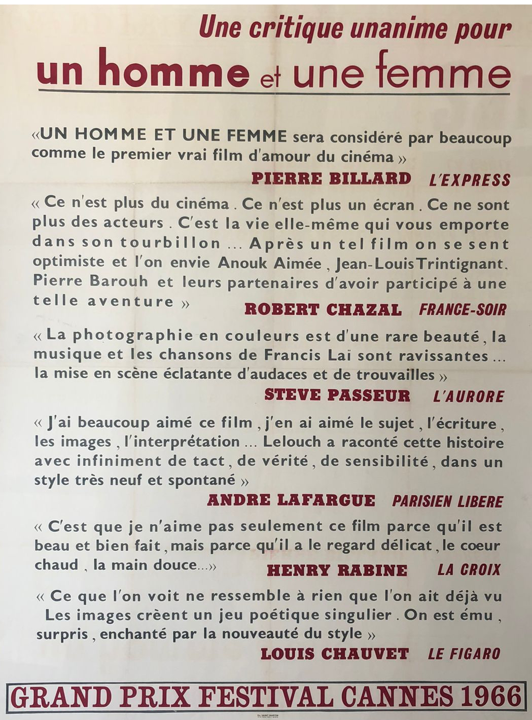 Un Homme et Une Femme Original Film Poster