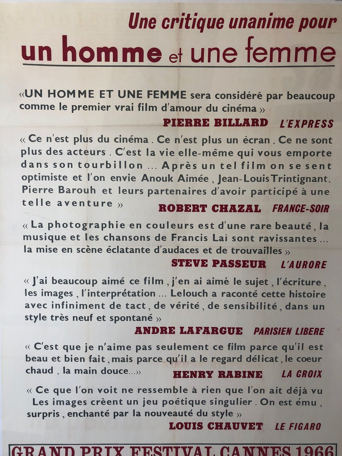 Un Homme et Une Femme Original Film Poster