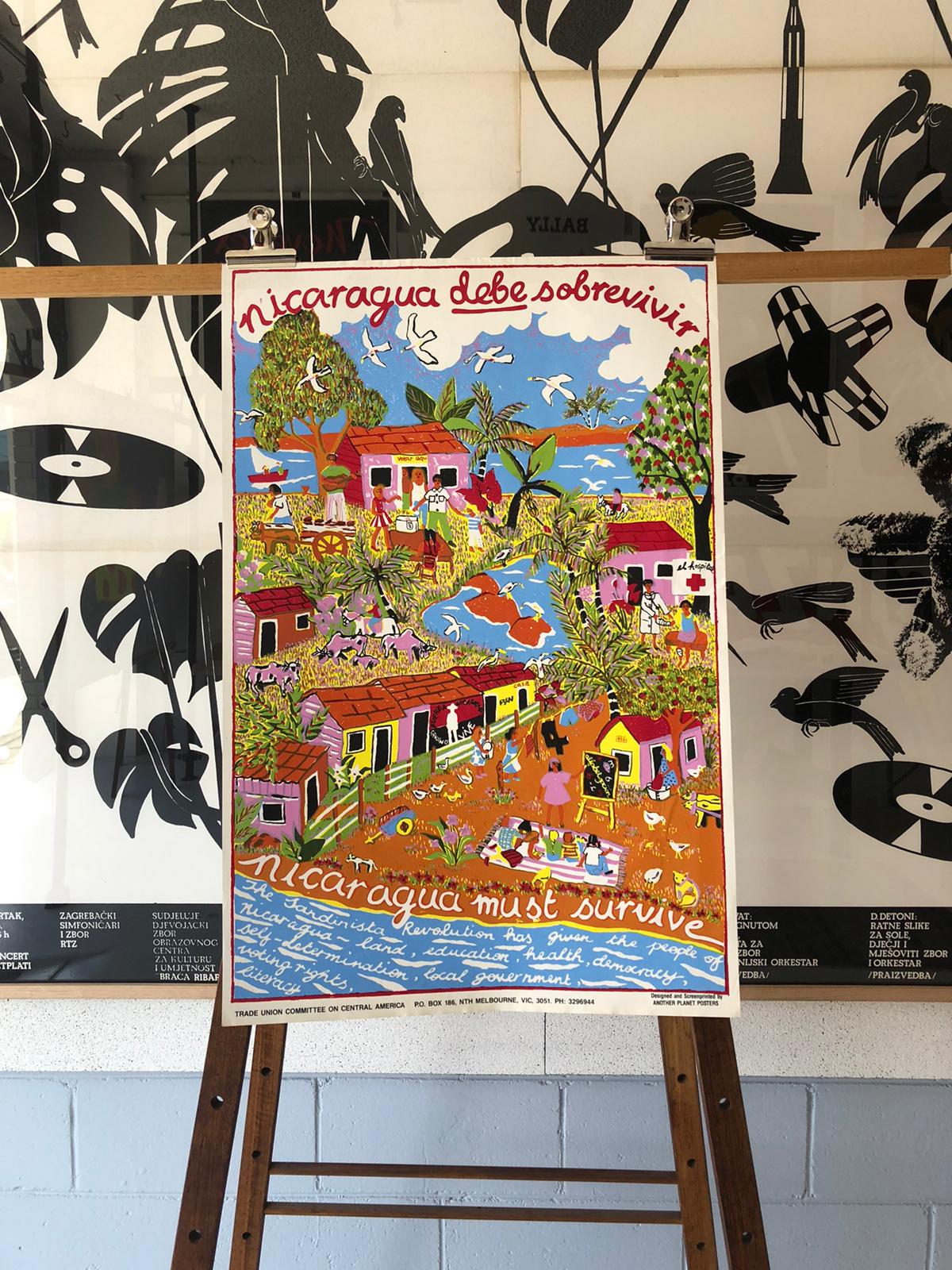 'Nicaragua must survive.' Australian Campaign Lithograph by Julia Church