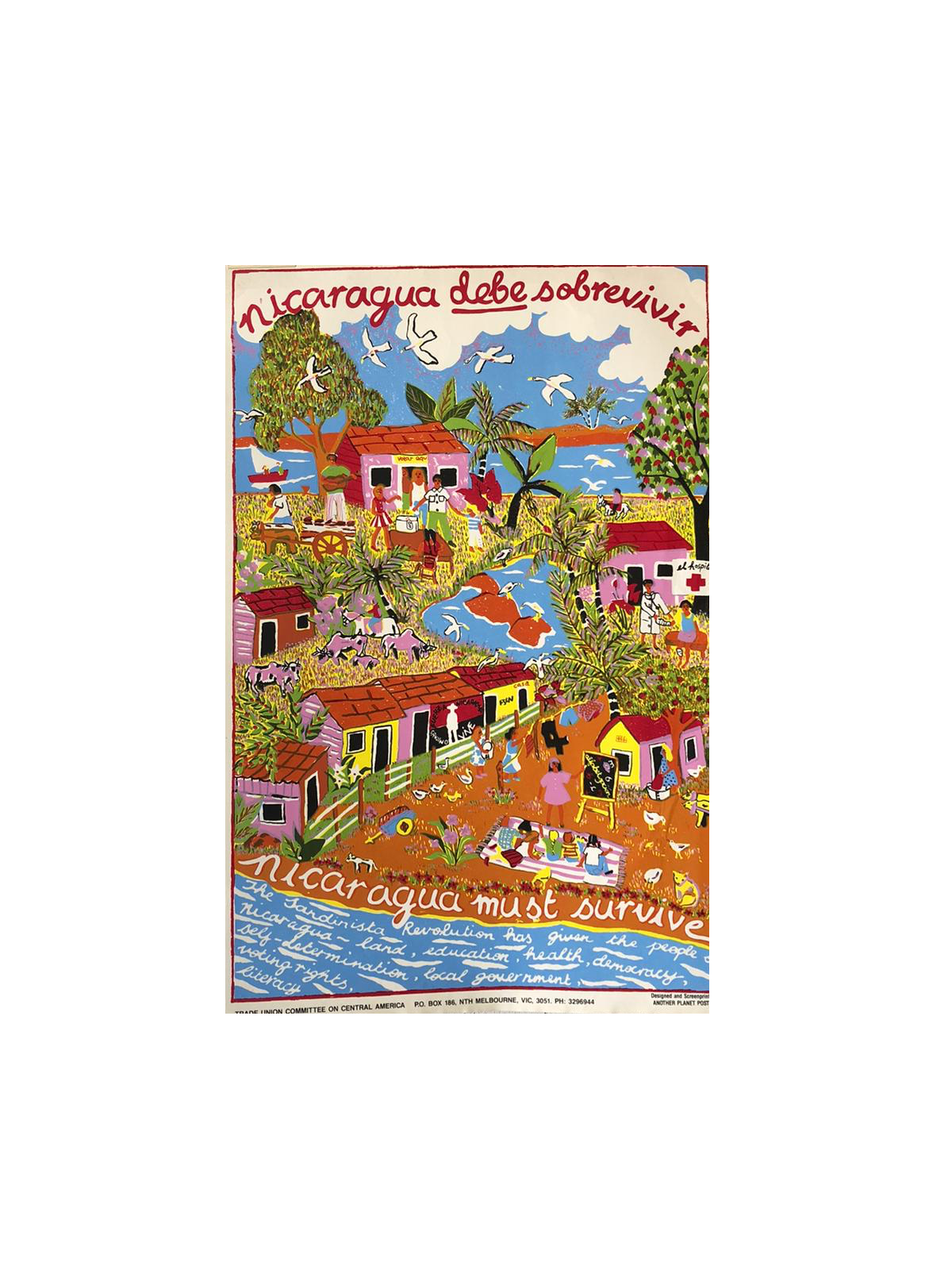 'Nicaragua must survive.' Australian Campaign Lithograph by Julia Church