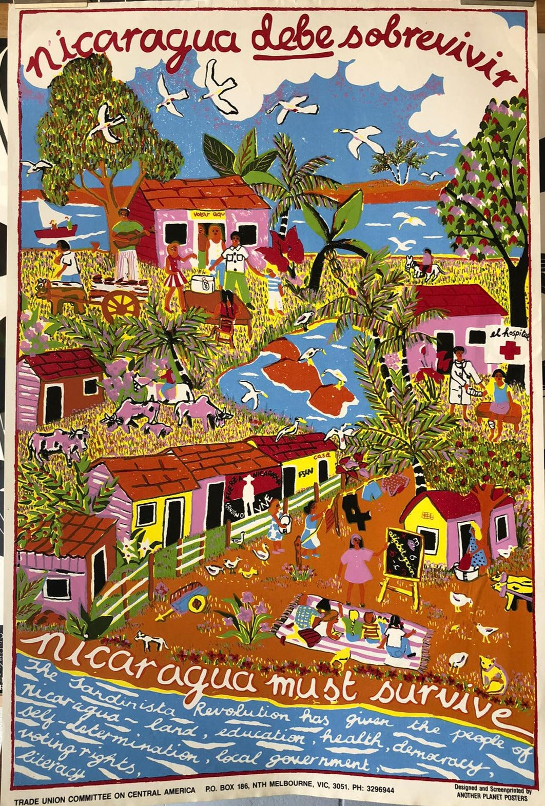 'Nicaragua must survive.' Australian Campaign Lithograph by Julia Church