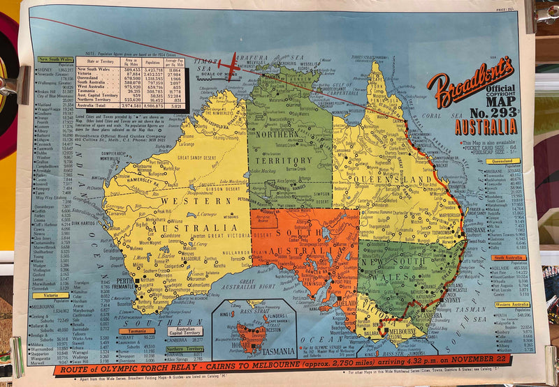 Broadbents 1956 Olympic Torch Relay Map of Australia