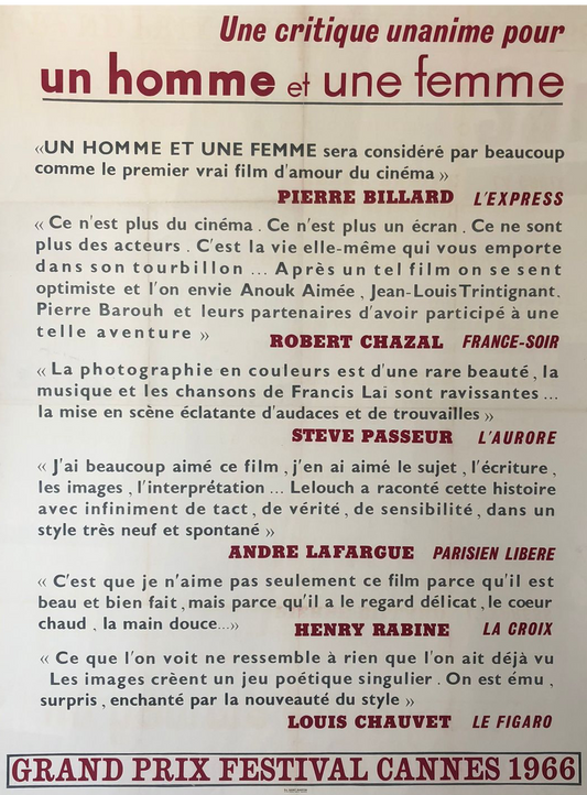 Un Homme et Une Femme Original Film Poster
