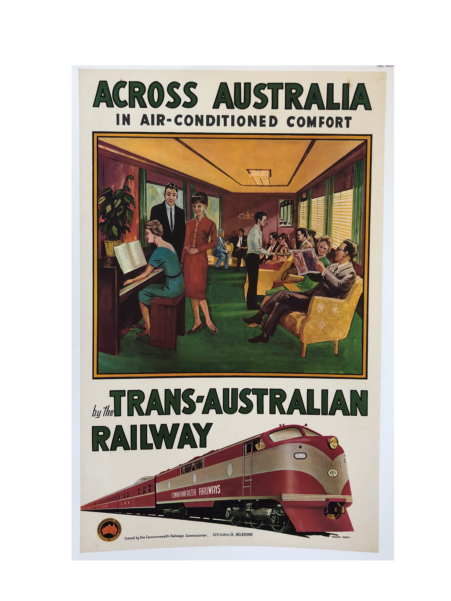 "Across Australia In Air-Conditioned Comfort" Railway Advertisement by Trompf & Ebeli