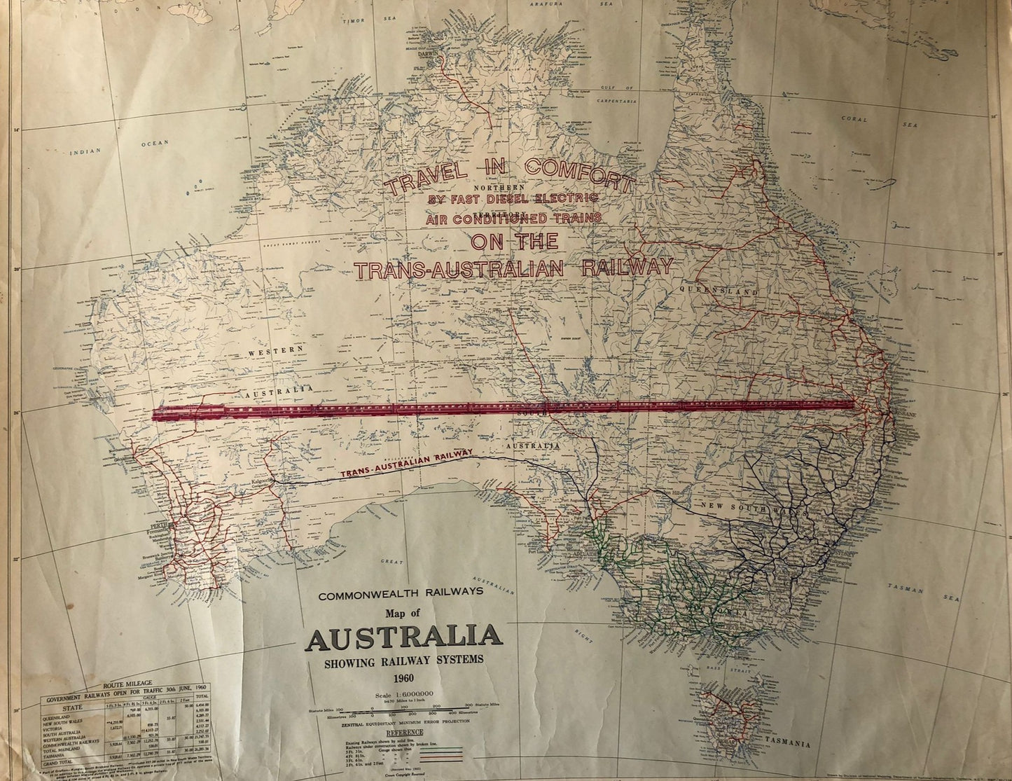Trans-Australian Railway "Travel In Comfort" Map