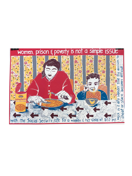 "Women, Prison & Poverty is not a Simple Issue" Activist Poster by Carole Wilson